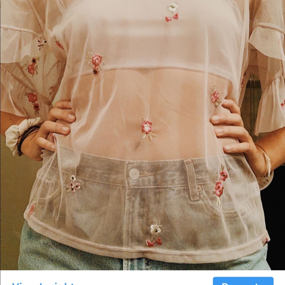 Embroidered Flower Sheer Top